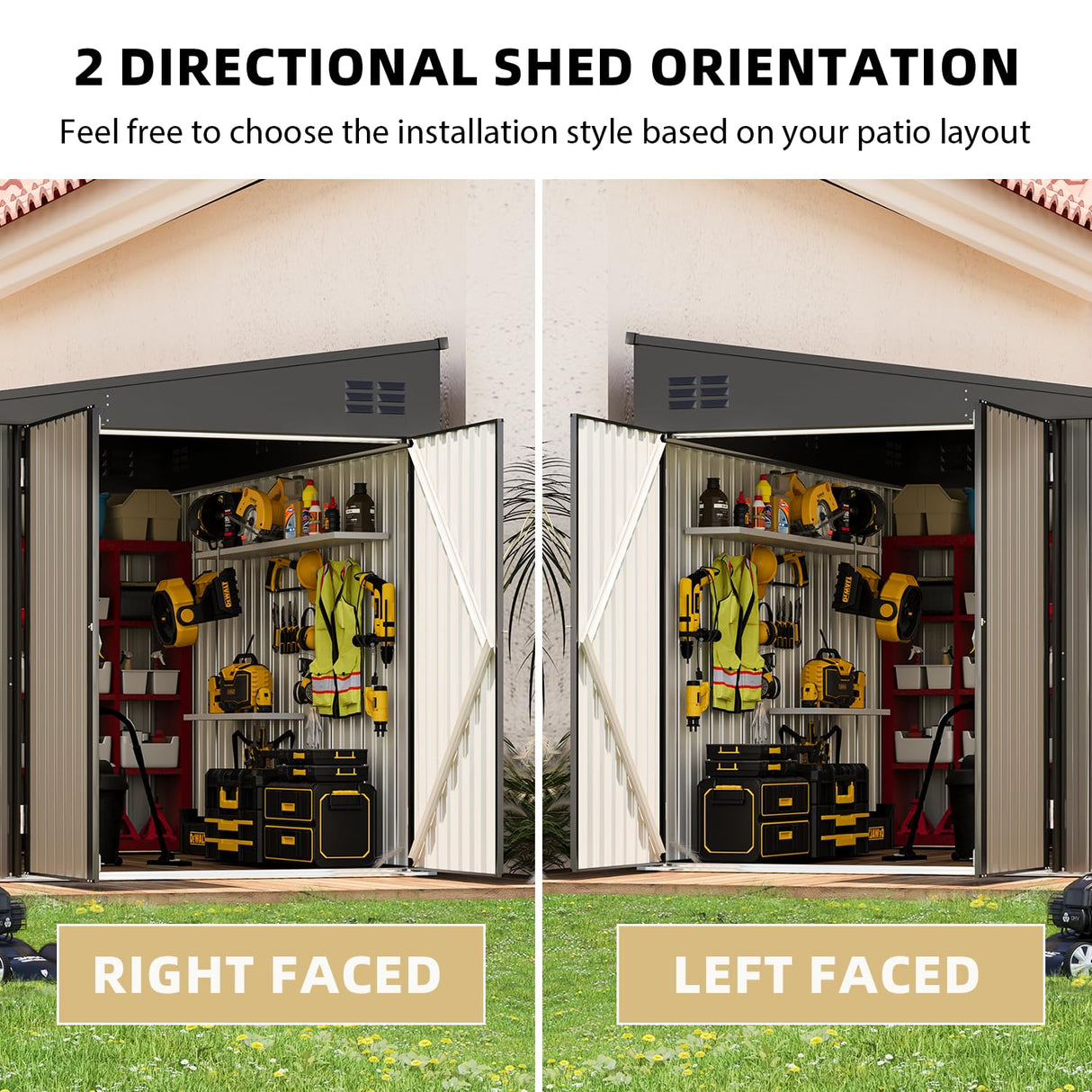 AECOJOY Shed Lean to Storage Shed, Large Outdoor 8' x 10' Metal Wall Side Bike Shed & Outdoor Storage, Garden Storage Cabinet for Backayrd, Patio and Outdoor Use in Grey AECOJOY