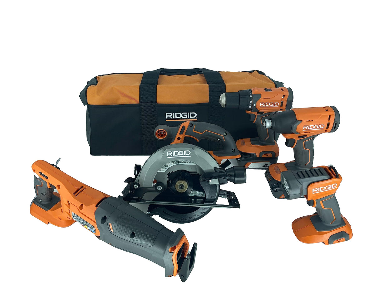 RIDGID 18V Lithium-Ion Cordless 5-Tool Kit with (2) 4.0 Ah Batteries and Charger- R9635 RIDGID
