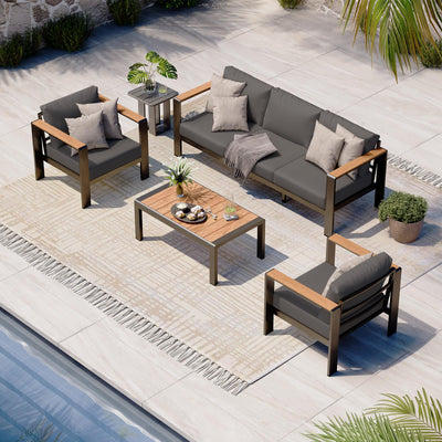 Oasbira Aluminum Outdoor Patio Furniture Set with Coffee Table, 4 Piece Patio Conversation Sets with Washable Thick Cushions, Patio Sectional Furniture Set for Porch, Balcony, Deck, Graphite
