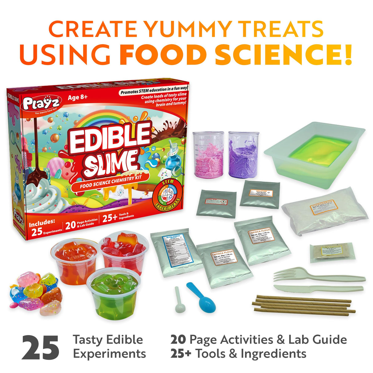 Playz Edible Slime Candy Making Science Kit for Kids Ages 8-12 Years Old - Food Science Chemistry Kid Science Kit with 25 Experiments to Make Slime Chocolates, Educational Science Kits for Boy & Girls Playz