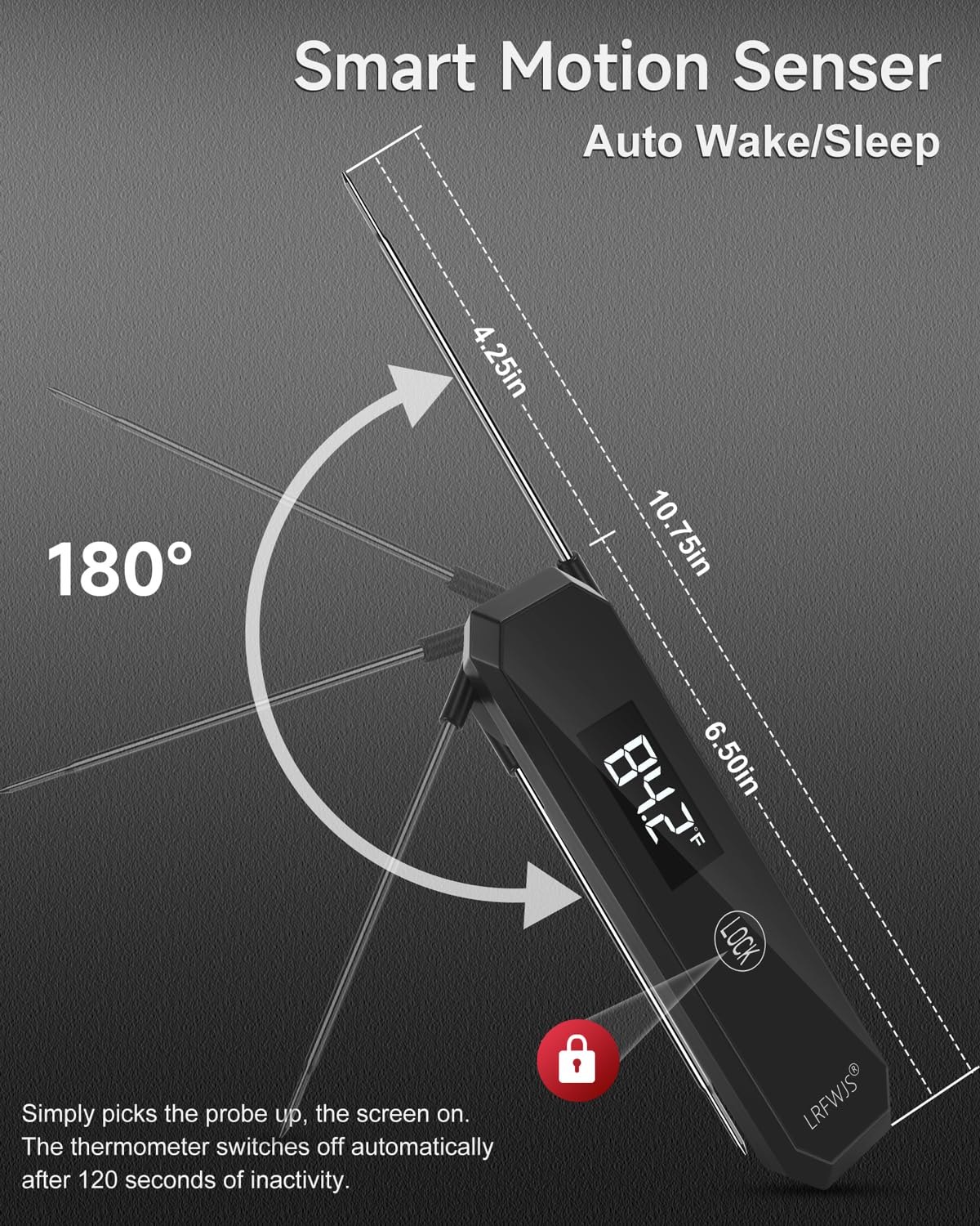 Meat Thermometer Digital 0.5 Sec Instant Read Thermometer, Accurate to ±0.5°F Ultra Fast Digital Food Thermometer for Cooking Outside Grill BBQ, 180° Auto Rotating Display, Waterproof, Auto Wake/Sleep LRFWJS