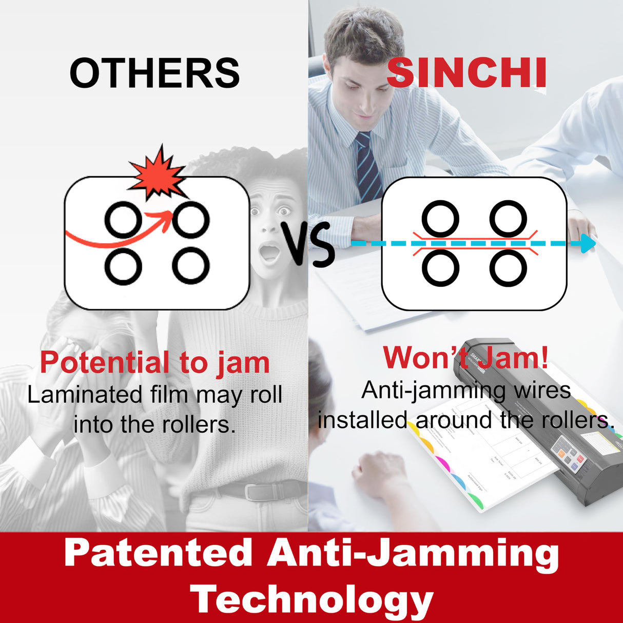 SINCHI Auto Sense, 3-10 mil Laminating Machine for Office and School, 50-Second Warm-up, 40 Inches/Minute, Never-Jam, Heavy Duty, 13-inch Thermal Laminator Machine 11x17 SINCHI