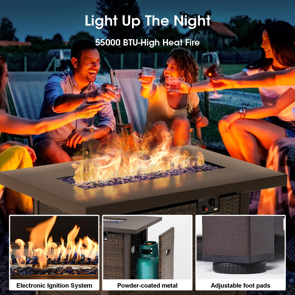 Patio Furniture Set,7 Piece Patio Furniture Set with Fire Pit Table,PE Wicker Rattan Sectional Sofa Patio Conversation Set with Thickened Cushions, Grey Grezone