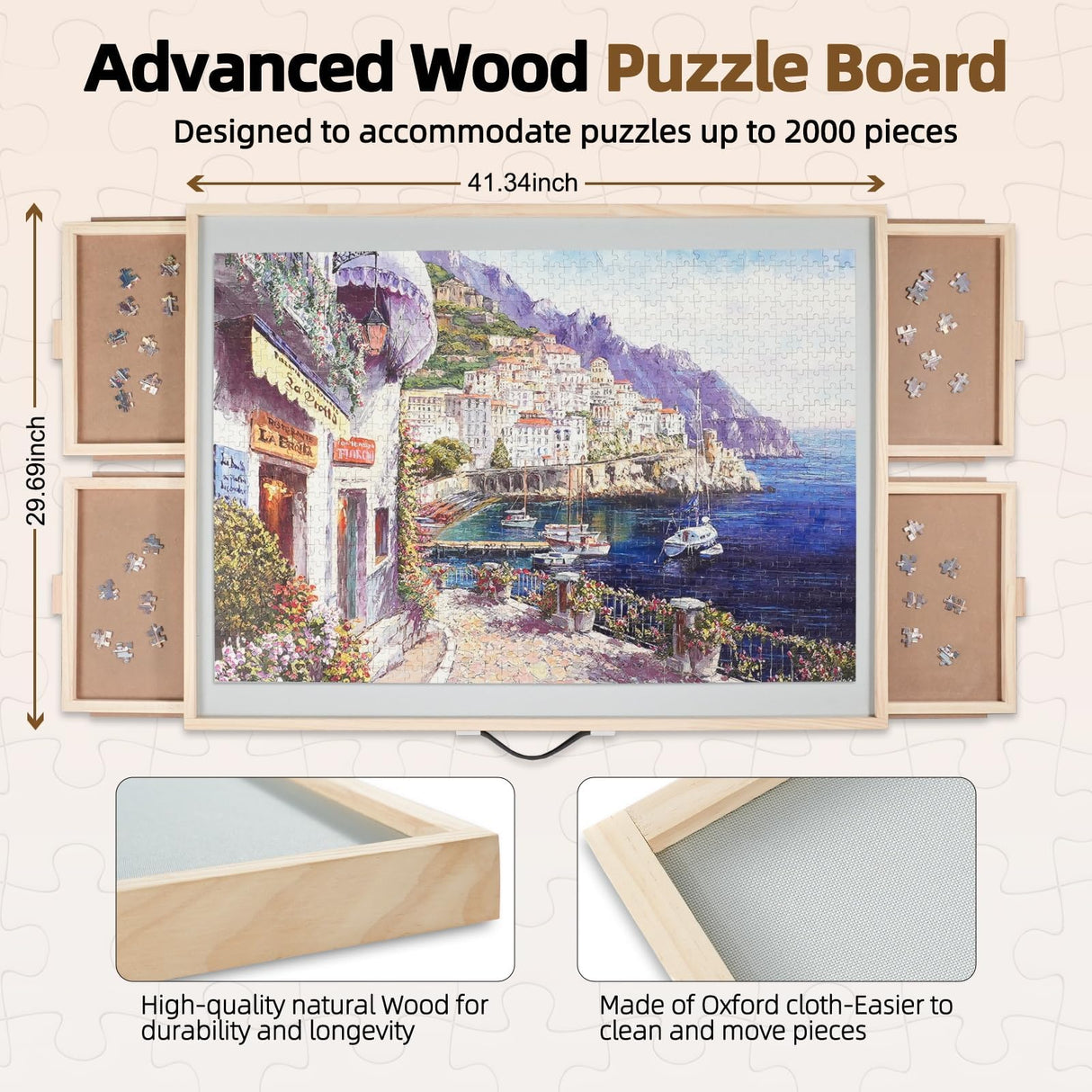 ALL4JIG 2000 Pieces 2-in-1 Tilting & Rotating Puzzle Board for Adults Gifts, Wooden Jigsaw Puzzle Table with 4 Drawers, 28.5" x 40.1" Portable Board with Lazy Susan and Cover ALL4JIG