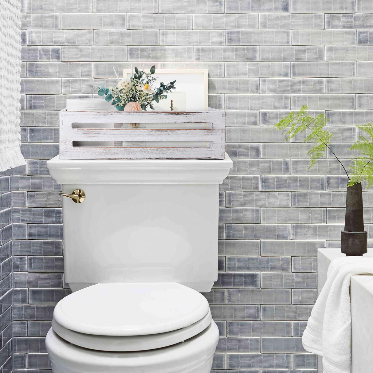 LotFancy Bathroom Decor Box, 2 Pack Wooden Toilet Paper Holder, White Toilet Storage Basket for Back of Toilet, Farmhouse Toilet Tank Topper LotFancy