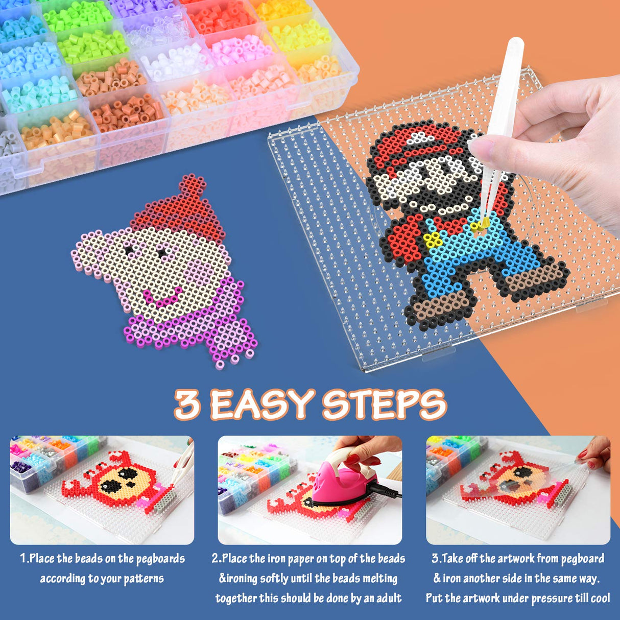 Longruner 10000, 36 Colors Fuse Beads Kit 5mm DIY Art Craft Toys for Kids with 4 Pegboards, 60 30 Pattern Paper| B, 10000pcs Longruner