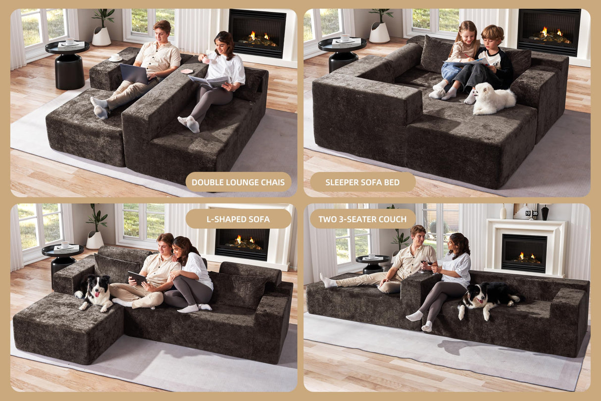 Homguava Modular Sectional Couches for Living Room,105" Cloud Couch with L-Shape Chaise,Comfy Sofa Living Room Couch with Deep Seat,No Assembly L Couch,Luxury Distressed Velvet(Yellow Brown,L) Homguava