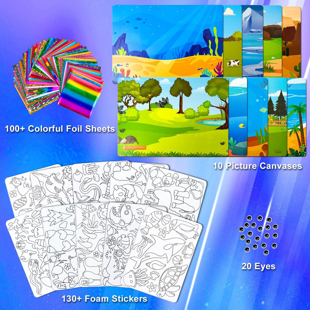 JOPSHEEN Foil Art Kit for Kids Age 4-6-8-10-12 Girls Boys, Fun Crafts Animals Foil Stickers Sheets JOPSHEEN