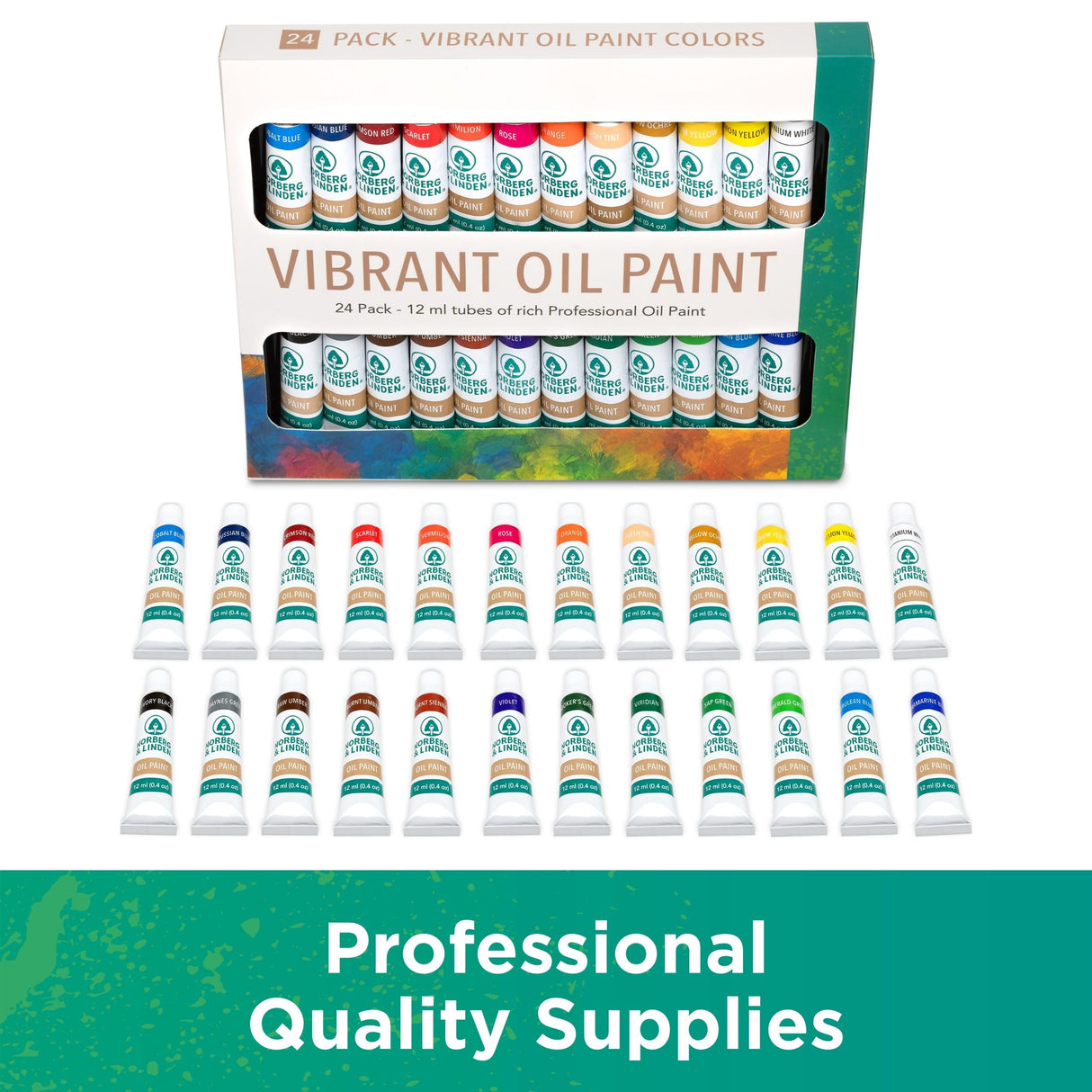 XXL Oil Paint Set - 24 Paints, 25 Brushes, 1 Canvas, and Art Palette - Oil Painting Supplies for Kids and Adults, Paint Supplies Norberg & Linden