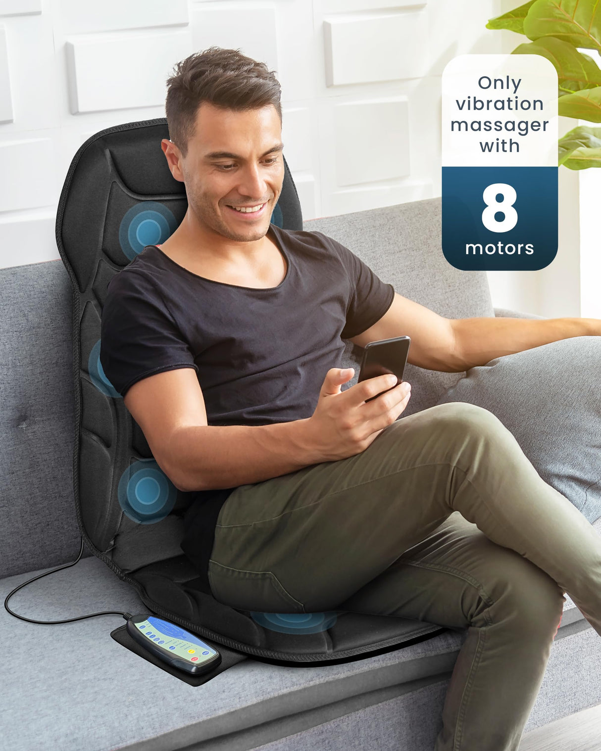 COMFIER Massage Seat Cushion, Back Massager with 8 Vibration Nodes & 5 Modes, Adjustable Chair Massage Pad with Heat for Home Office, Heated Chair Pad,Gifts for Men,Women COMFIER