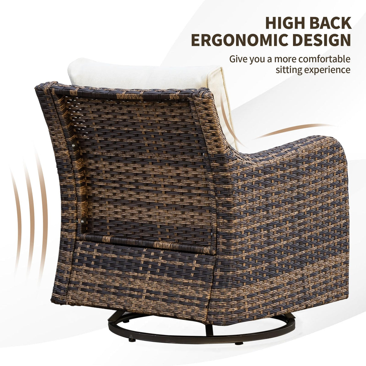 MEISSALIVVE 6 Pieces Outdoor Patio Furniture Set, Wicker Patio Conversation Set, Patio Sectional Furniture Set with 2 Swivel Rocker Patio Chair and Sofa, 2 Ottomans and Coffee Table (Brown) MEISSALIVVE