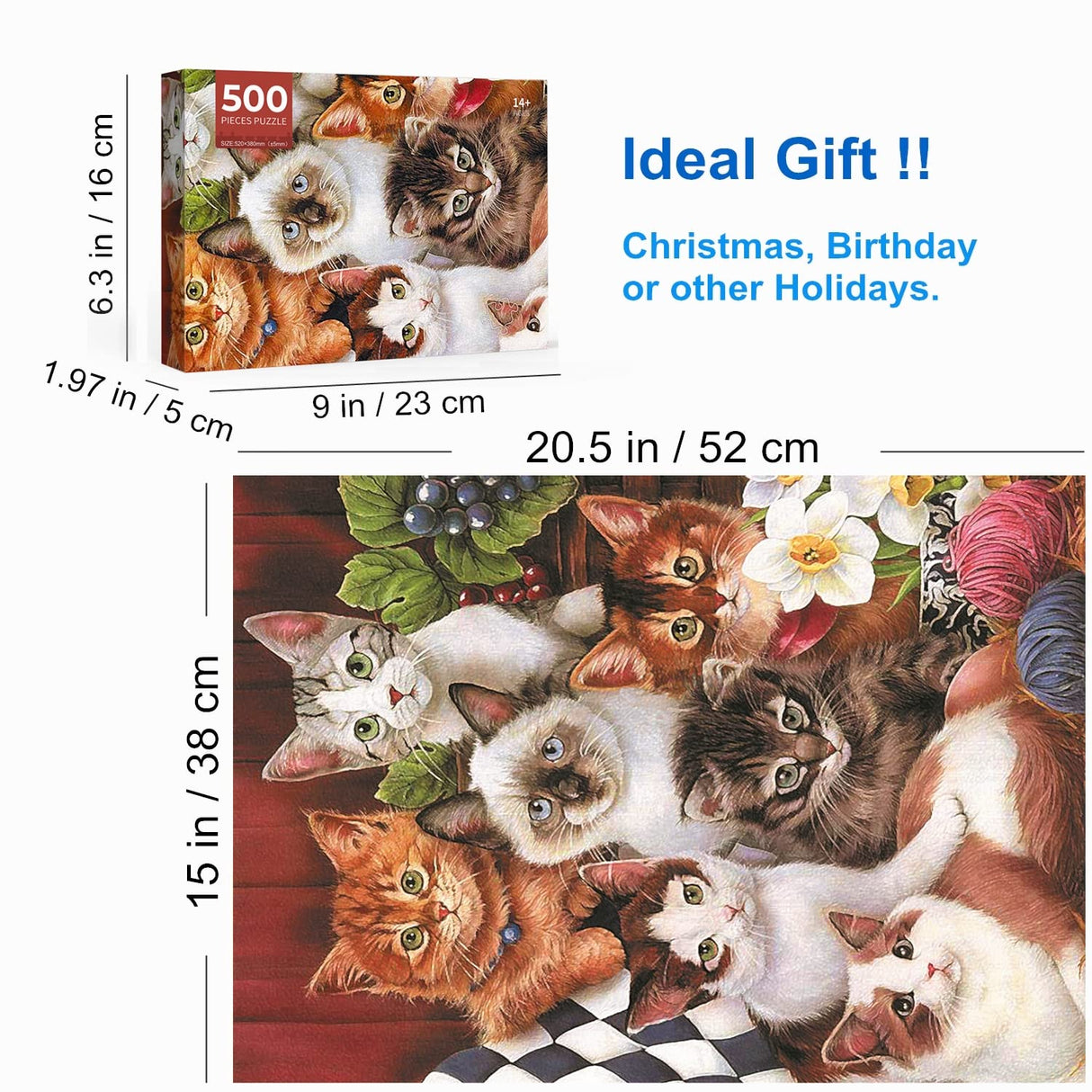 500 Piece Puzzles for Adults Cats 20.5 x 15 Inch 500 Large Piece Jigsaw Puzzles for Kids Adults Puzzles 500 Pieces for Adults Holiday Educational Challenge Toy Anguis