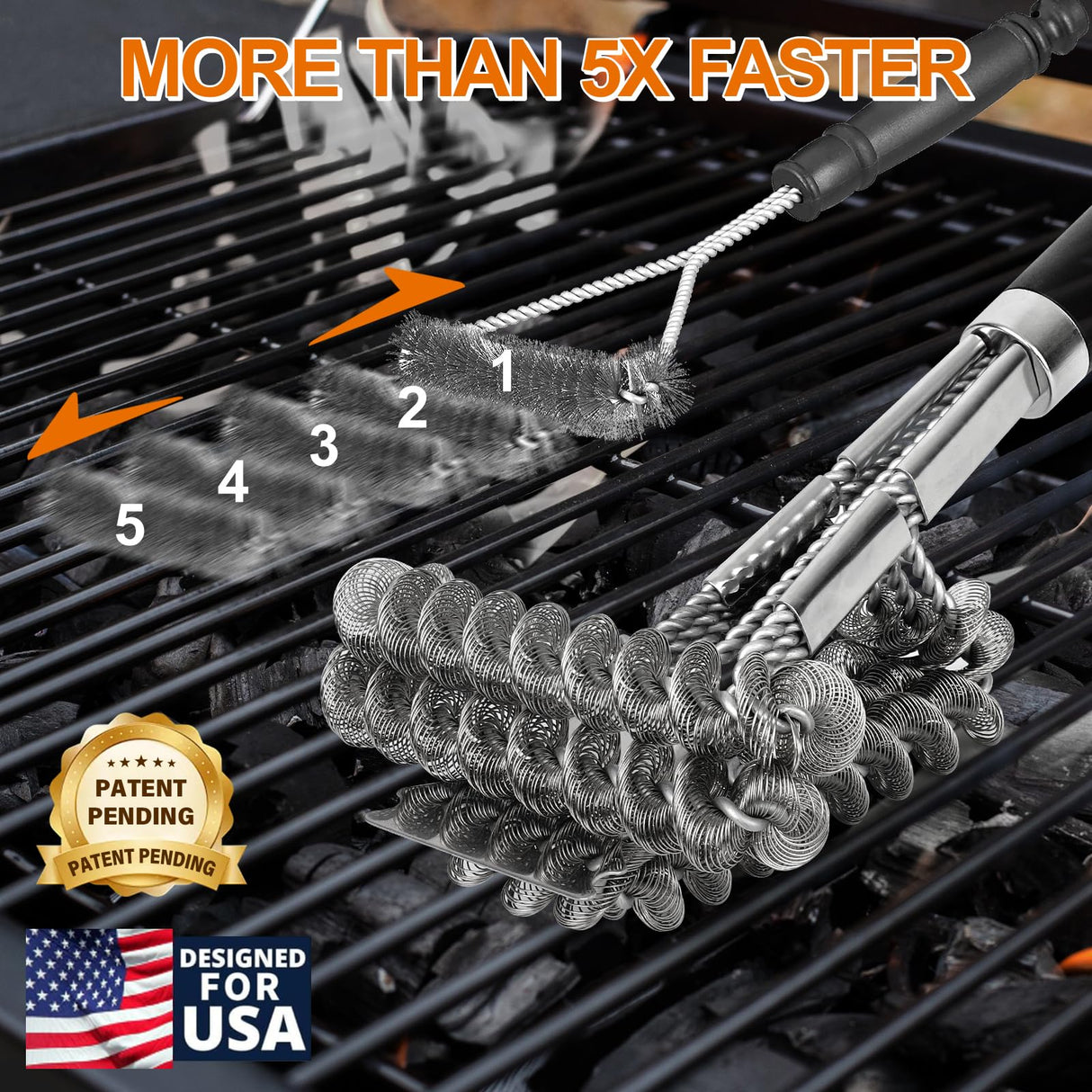 18" Bristle Free Grill Brush Barbecue Triple Scrubbers Cleaning Brush for Gas or Charcoal Grills,Compatible with Stainless Steel/Cast Iron/Porcelain Grill Grates BLACKSMITH FAMILY