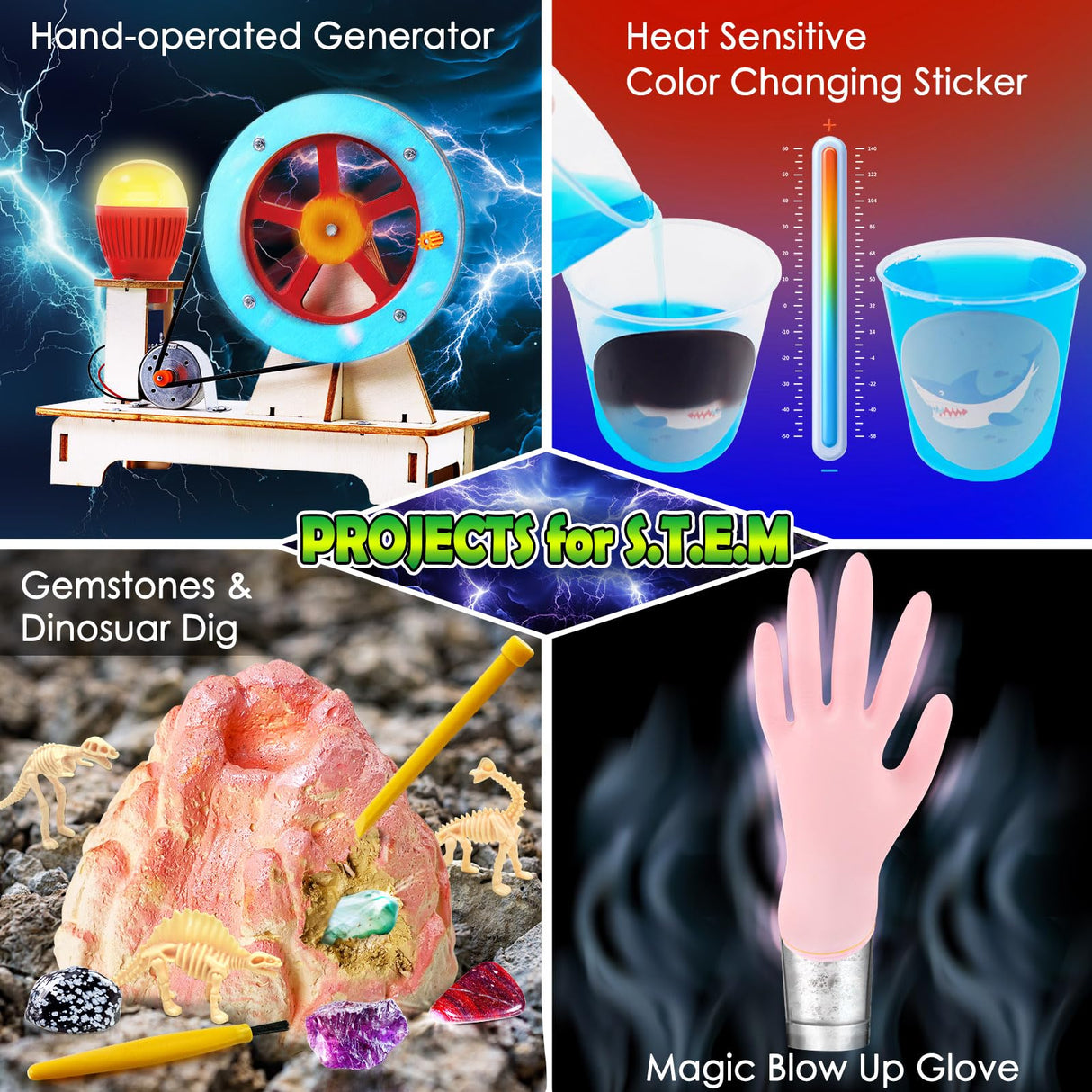 UNGLINGA 260+ Experiments Science Kits for Kids, S.T.E.M Science Projects, Chemistry Set, Christmas Birthday Toys Gifts Idea for Boys Girls, Dig Volcano Gemstones, Educational Scientist Set UNGLINGA