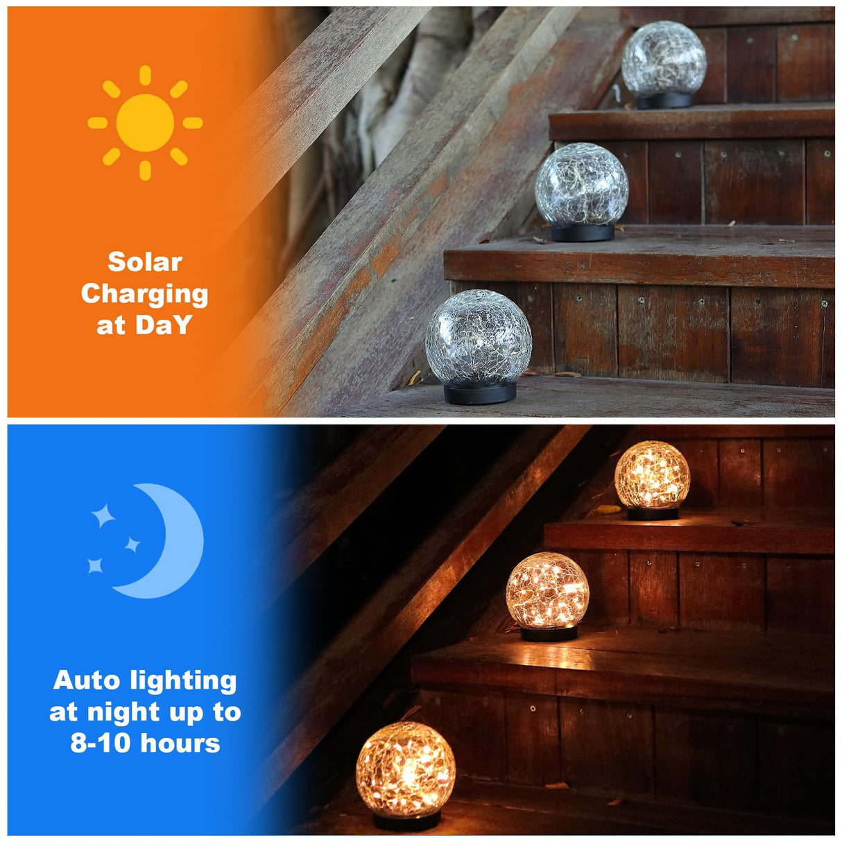 MLKNK Solar Globe Lights Outdoor Waterproof-Solar Balls-Solar Garden Lights-Solar Orbs for Outside 4 Pack Cracked Glass Ball for Lawn Patio Yard Backyard Decorations MLKNK