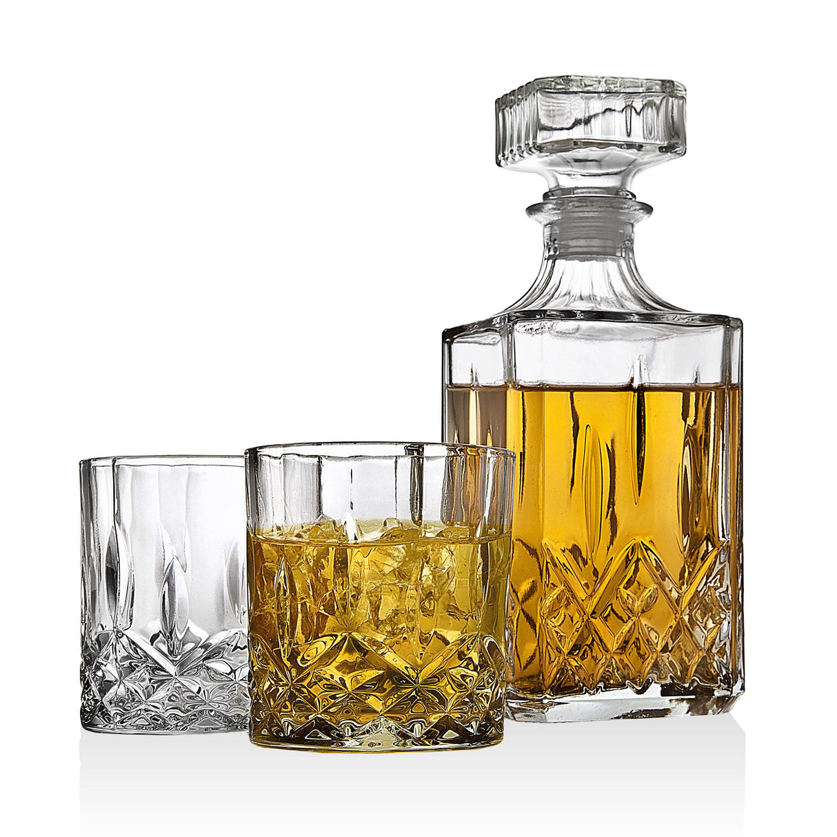 Godinger Whiskey Decanter and Glasses Barware Set, for Liquor Scotch Bourbon Wine or Vodka - Includes 2 Whisky Glasses on Wooden Display Tray Clear Godinger