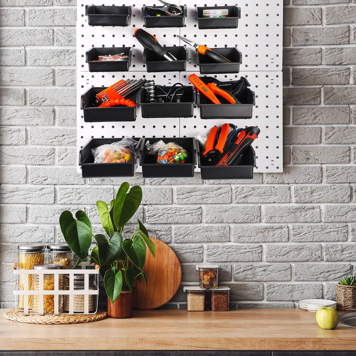 12 Pieces Pegboard Bins Kit 3.5'' 5.5'' Plastic Peg Board Storage Bins with Hooks Pegboard Accessories Workbench Bins Fits Any Peg Board for Organizing Hardware, Garage, Craft Room, Tool Shed Roowest