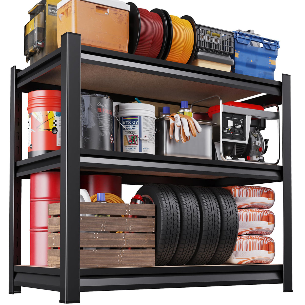 Garage Shelving,3 Tier Garage Storage Shelves,Adjustable Heavy Duty Metal Shelving Units and Storage Large Rack,Utility Steel Shelf For Shop Warehouse Industrial Pantry Basement Organizers 33"x35"x16" JOJUOU