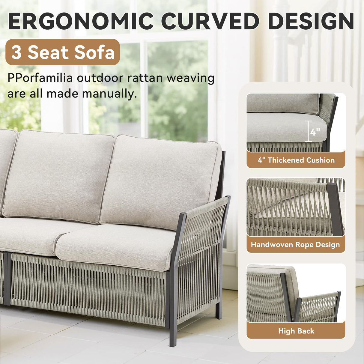 5 Pieces Patio Furniture Sets, Outdoor Modular Sectional with Sofa, 2 Swivel Glider Chairs & 2 Ottomans, All-Weather Rattan Conversation Seating Group for Backyard, Deck, Porch, Beige PPorfamilia