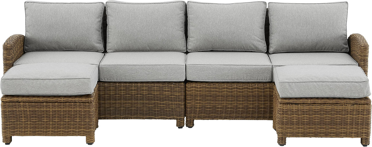 Crosley Furniture Bradenton 4-Piece Outdoor Sectional Sofa Wicker Conversation Patio Furniture Set for Deck, Brown with Gray Cushions Crosley Furniture