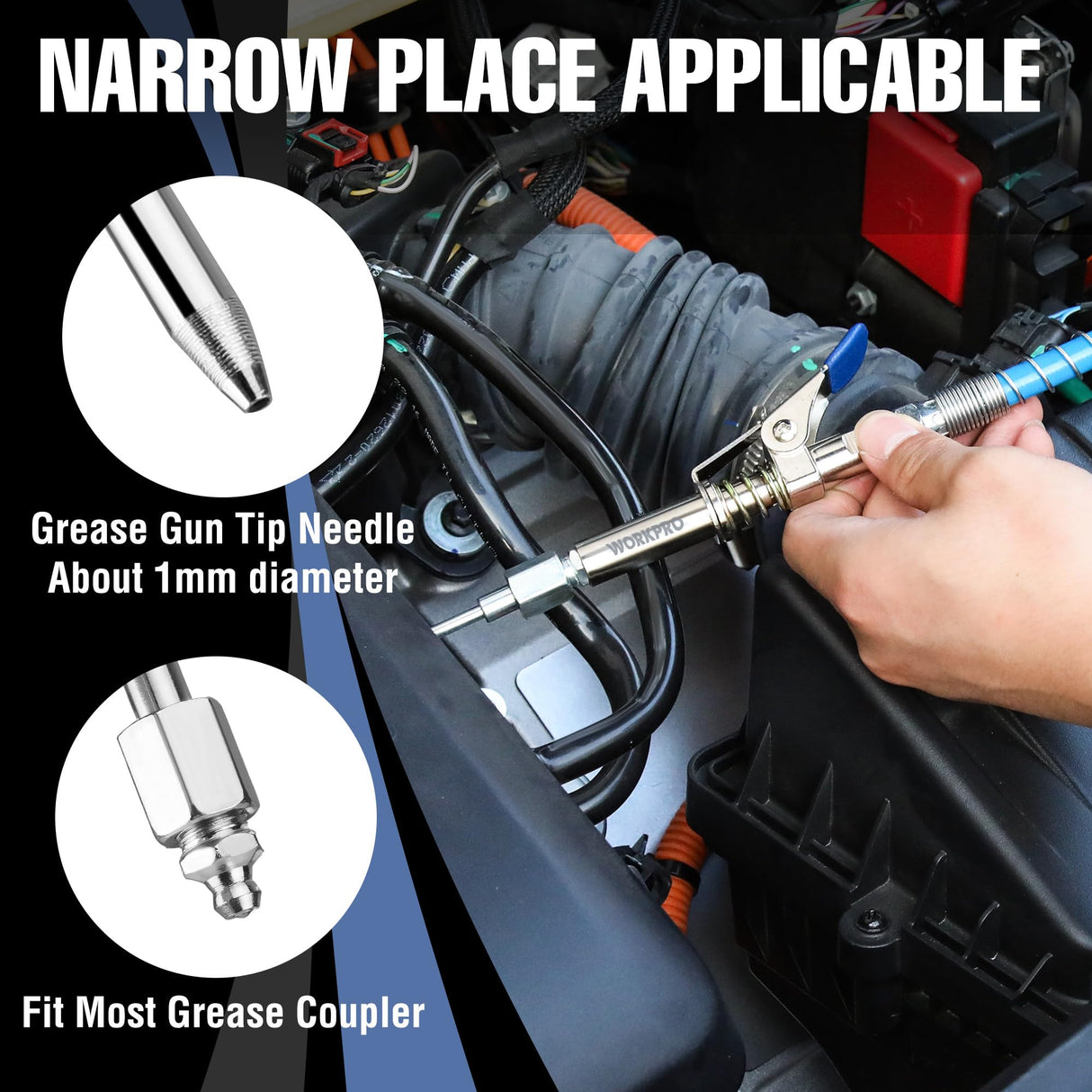 WORKPRO Grease Gun Coupler Set, Quick Release Grease Gun Coupler with Grease Gun Needle Tip and 12” Grease Gun Hose, 10000PSI Strong Lock onto Zerk Compatible with 1/8" NPT Fittings WORKPRO