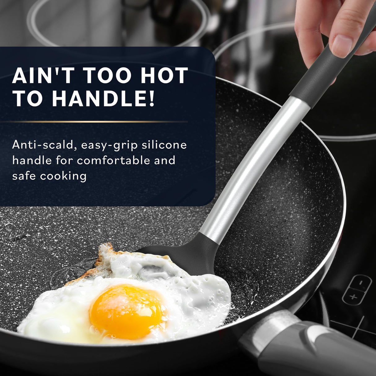 Home Hero Silicone Spatula Set with Ergonomic Handles - Stainless Steel High Heat Resistant Solid & Slotted Turner, BPA Free Non Stick Kitchen Utensils Set - Rubber Spatula (2 Pcs - Black) Home Hero