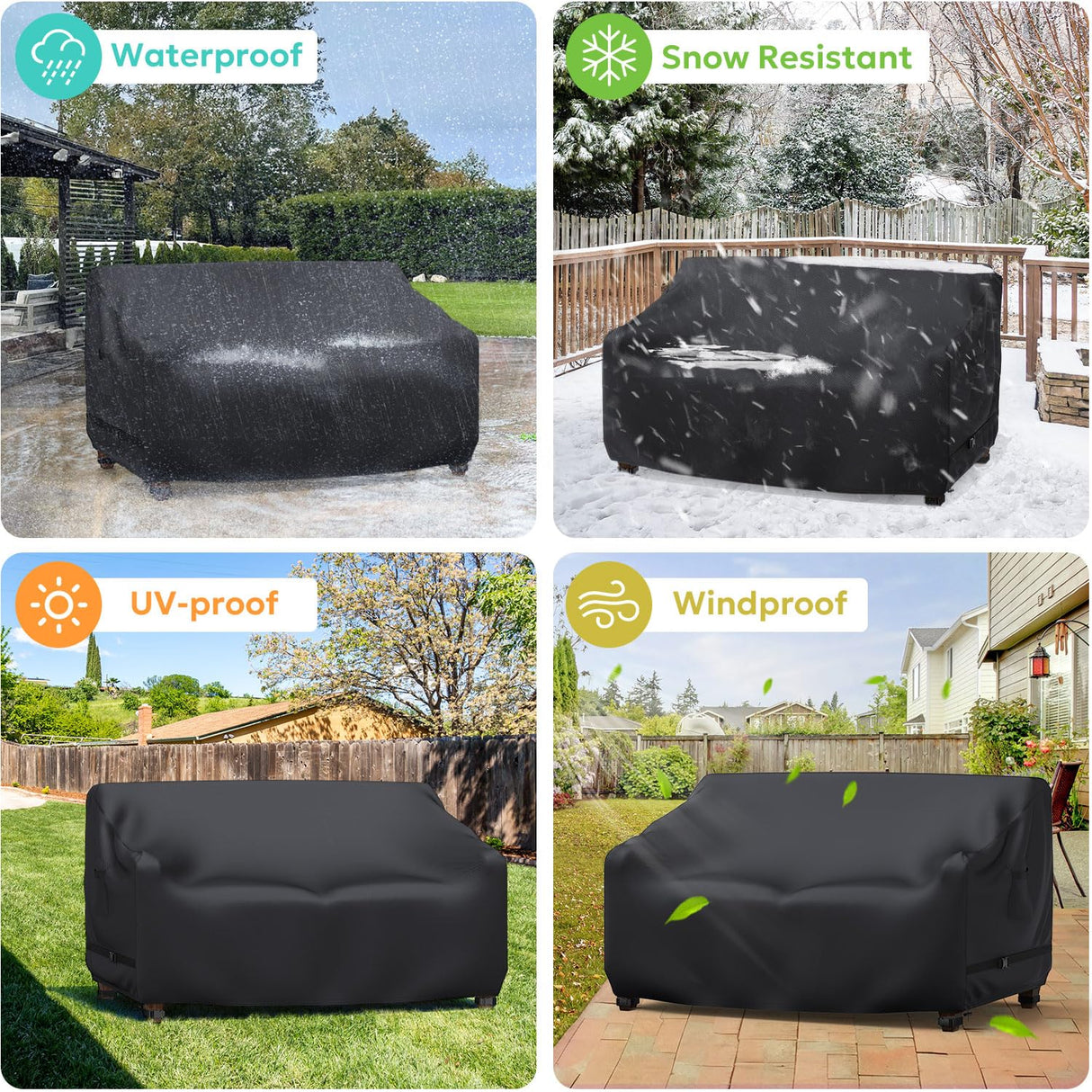 Outdoor Furniture Covers Waterproof, Gorpche 3-seater Outdoor Sofa Cover, Heavy Duty Lawn Patio Furniture Covers with Upgrade Fastener Windproof Buckle Straps, Outdoor Couch Cover - 60"W x 34"D x 30"H Gorpche