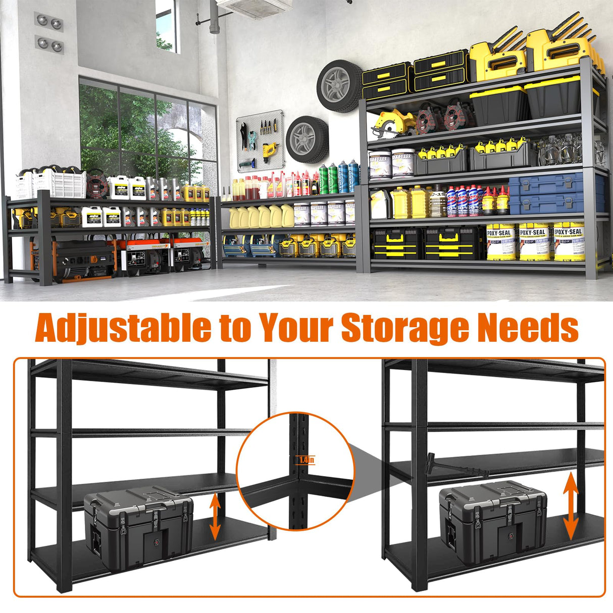 Howzone 60" W Garage Shelving Heavy Duty Metal Shelving 3000LBS Storage Shelves Adjustable 5 Tier Metal Shelves for Storage Industrial Shelves for Garage, Warehouse, 24.2" D x 60'' W x 72'' H Howzone