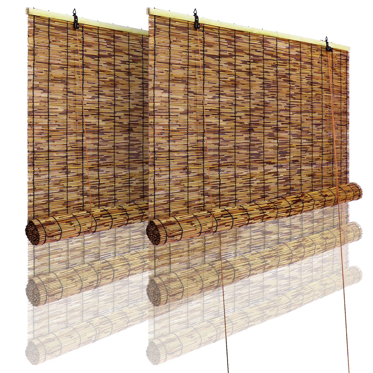 Tgzwme 2 Pack Retro Bamboo Roll-up Reed Shades - 47" W x 71" H Natural Light Filtering Window Blinds Tgzwme