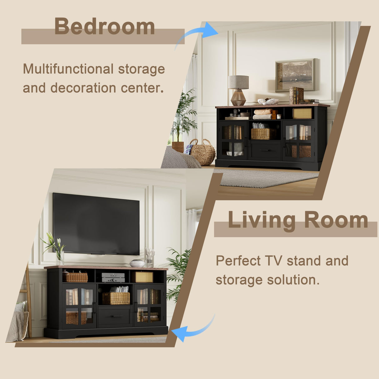 ChooChoo 2-Piece Living Room Table Set - Includes TV Stand with Storage for 75" TV, Lift-top Coffee Table with Storage and Hidden Compartment, Black & Espresso ChooChoo