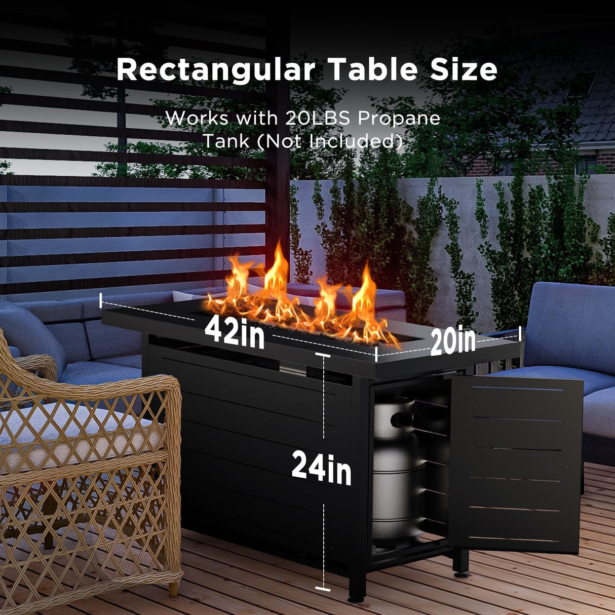 Ciays 42 Inch Gas Fire Pit Table, 60,000 BTU Propane Pits for Outside with Steel Lid and Lava Rock, 2 in 1 Firepit Table Gatherings Parties on Patio Deck Garden Backyard, Black Ciays