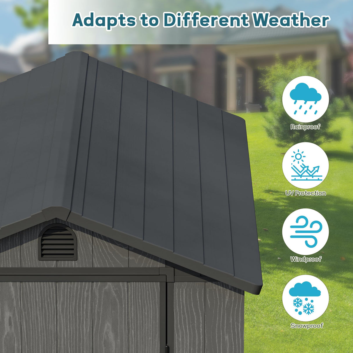 Greesum 4×6FT Plastic Outdoor Storage Shed with Floor, Resin Storaged Sheds with Lockable Door, Window & Vent, All-Weather Tool Sheds for Garden, Backyard, Patio, Dark Gray (One-Piece Panel) Greesum