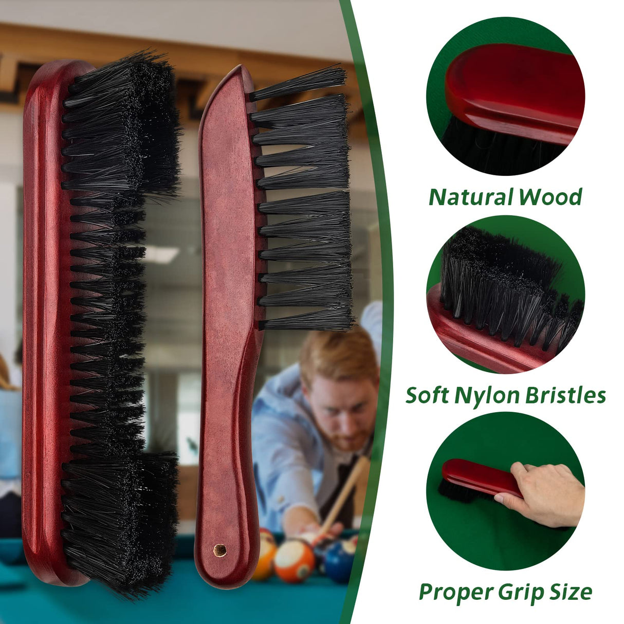 Adhafera Pool Table Brush for Felt, Billiard Table Brush Set Made of Solid Wood, Pool Table Accessories for Pool Table Cleaning Adhafera