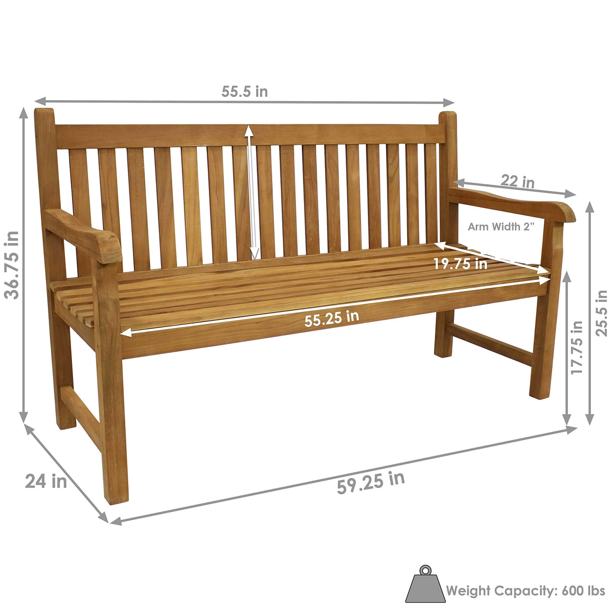 Sunnydaze Mission-Style 59-Inch Teak Wood Outdoor Bench with Light Brown Finish Sunnydaze