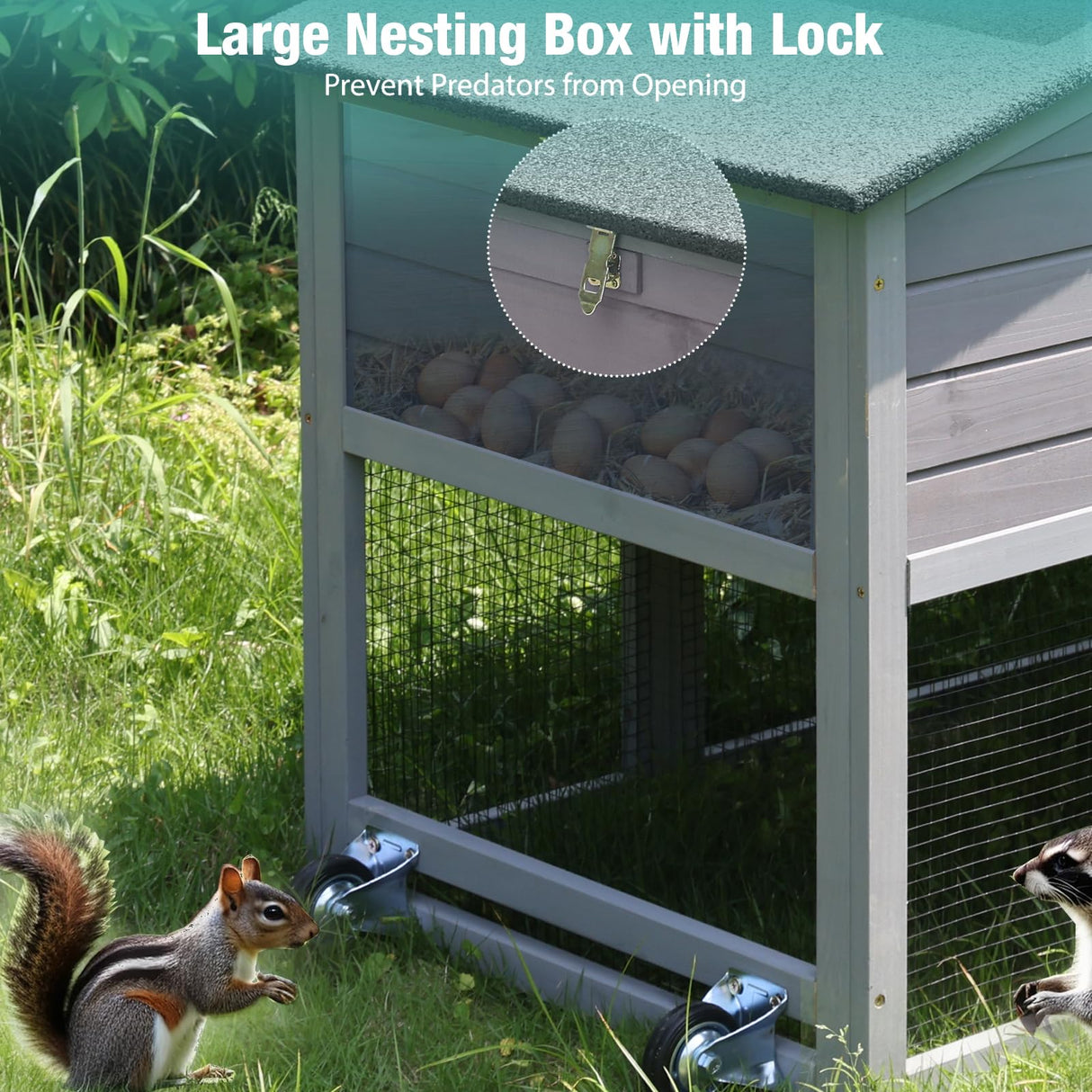 SUUMERPETY Chicken Coop Outdoor,Wooden Chicken House with Metal Chicken Run,Mobile Hen House with Nesting Box,Outdoor Poultry Cage for Yard Farm Use Suumerpety