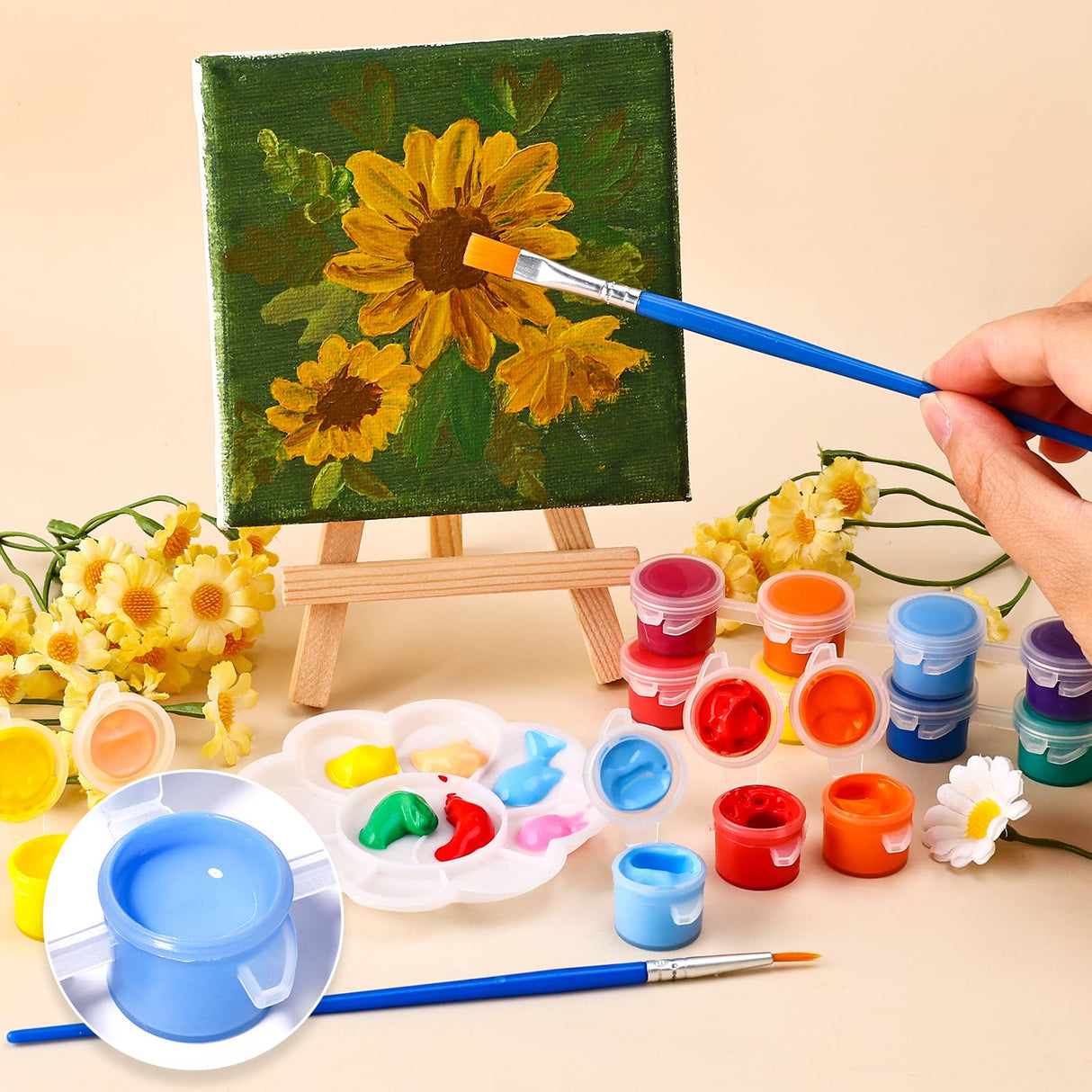 CHANGTIKEJI 23 PACK Washable Acrylic Paint for Kids Arts and Crafts, 23 Gouache Watercolor Paint Sets of 12 Colors for Party Classroom Painting Supplies, 23 Flat and 23 Pointed Brushes CHANGTIKEJI