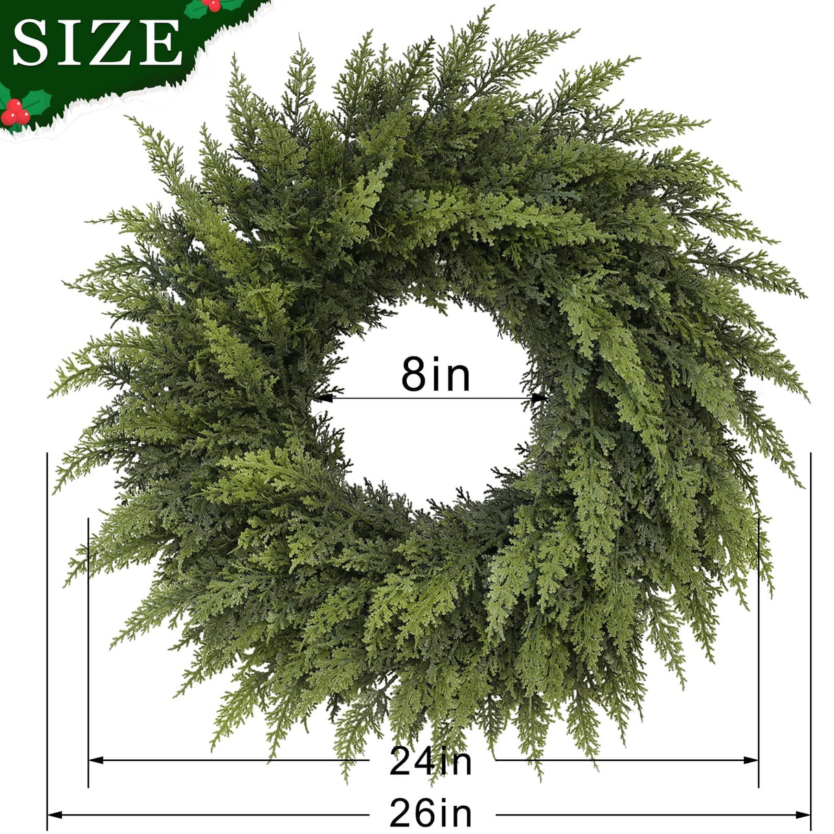 24" Real Touch Christmas Cedar Wreath - Artificial Cedar Wreaths Faux Green Fake Pine Needles Wreath for Front Door, Wall, Windows, Home,Outdoor,Xmas Decor VIERENA