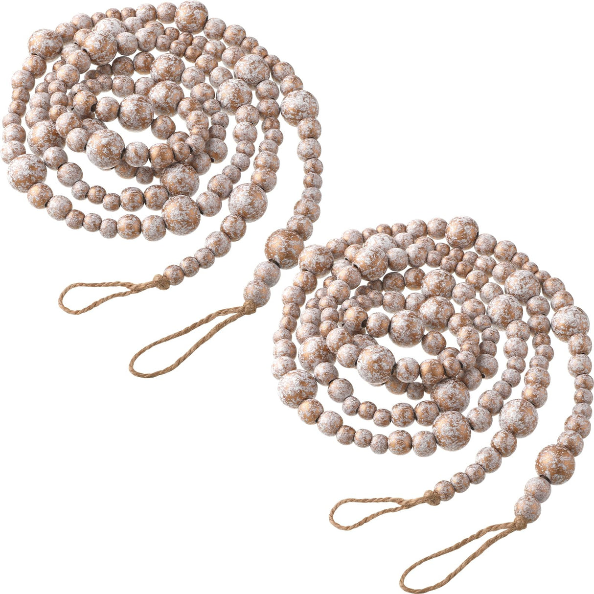 Equsion 2 Pcs 13.7 Feet Christmas Tree Garland Wooden Beaded Garland Boho Decorations Wall Hanging Farmhouse Home Decor Rustic Country Natural Holiday Decoration(Gold, White) Equsion