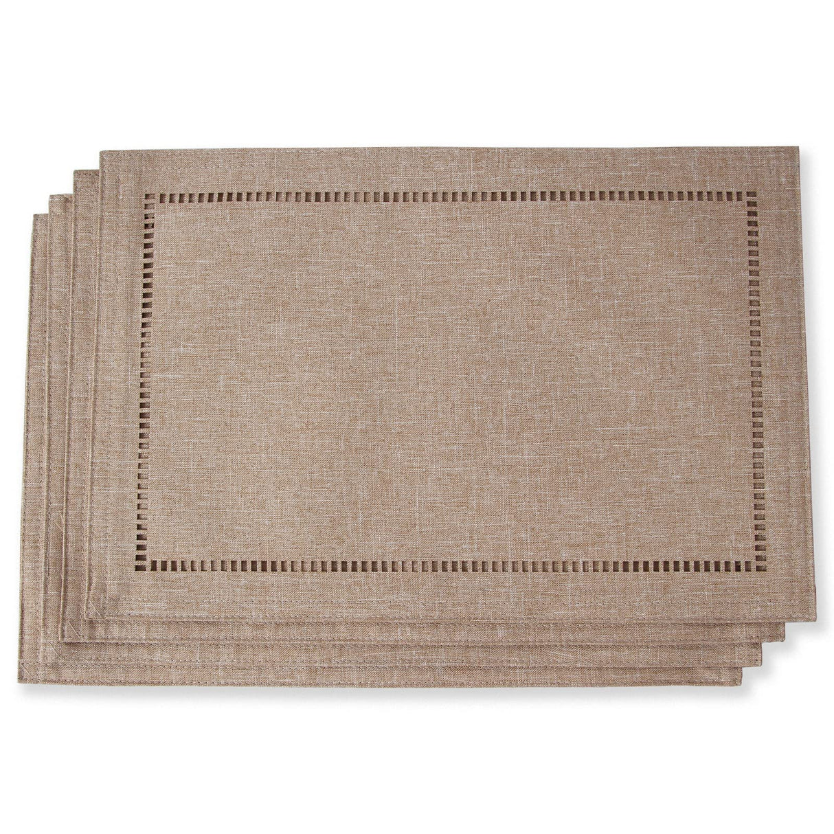 Tosewever Set of 4 Decorative Linen Placemats 12 x 18 Inches, Farmhouse Style Table Mats for Everyday Dining Wedding Party Holiday Home Decor (4 Pieces 12 x 18”, Light Coffee/Straight) Tosewever