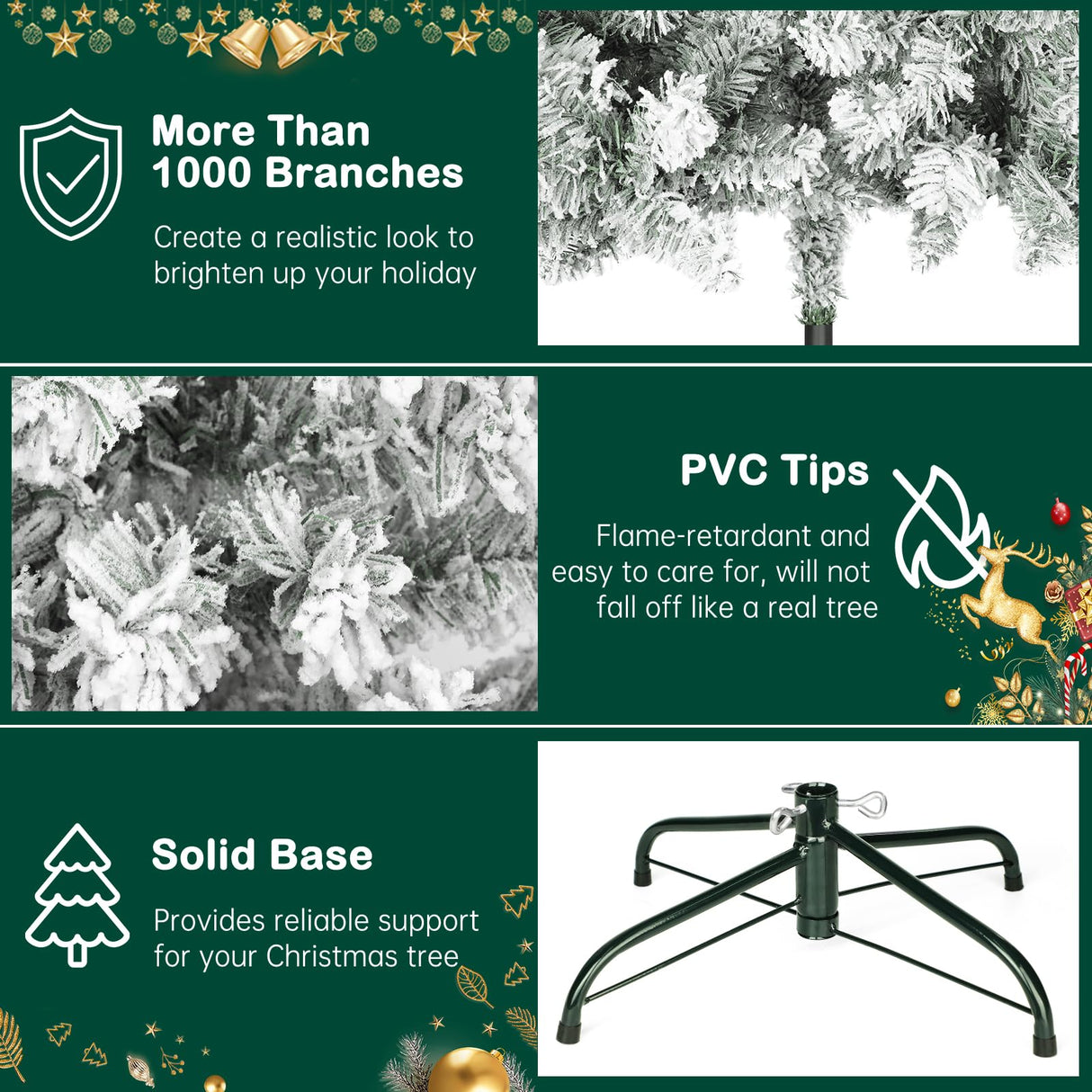 Outroad 7ft Snow Flocked Christmas Tree Premium Hinged Artificial Pine Tree,Xmas Tree Metal Stand and 1000 Lush Branch Tips Holiday Decorate, Easy to Assemble,White OUTROAD OUTDOOR CAMPING GARDEN PATIO