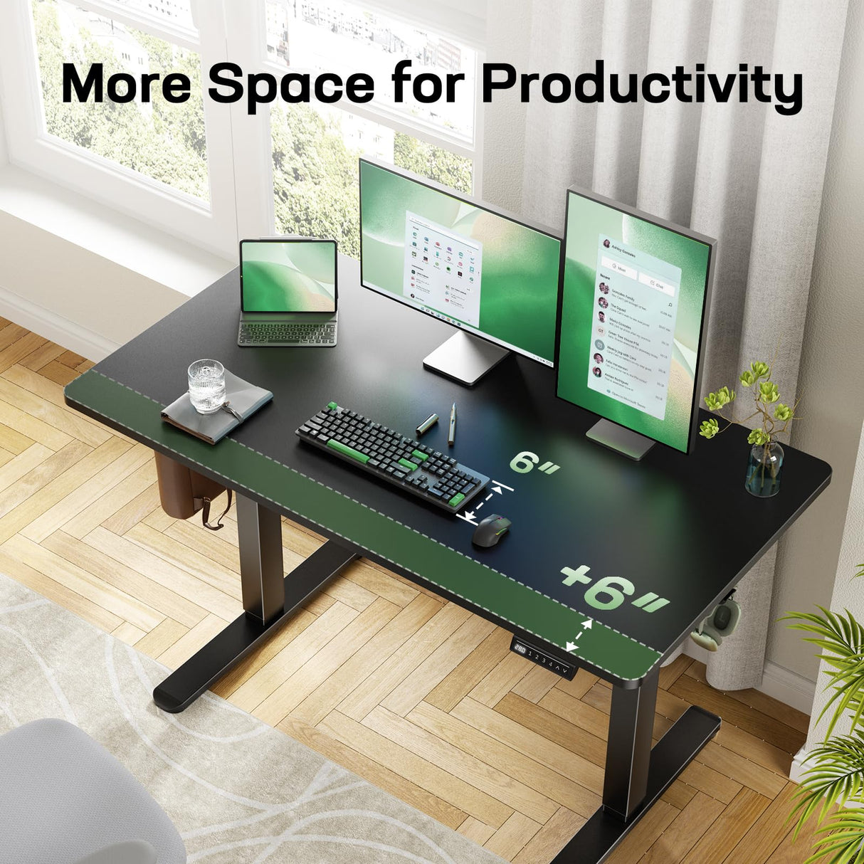 Marsail Electric Standing Desk with One-Piece Desktop,48 x 30 inch Height Adjustable Office Gaming Computer Desk with Deeper Tabletop,Home Office Stand up Desk with 4 Memory Presets, Desk for Bedroom Marsail