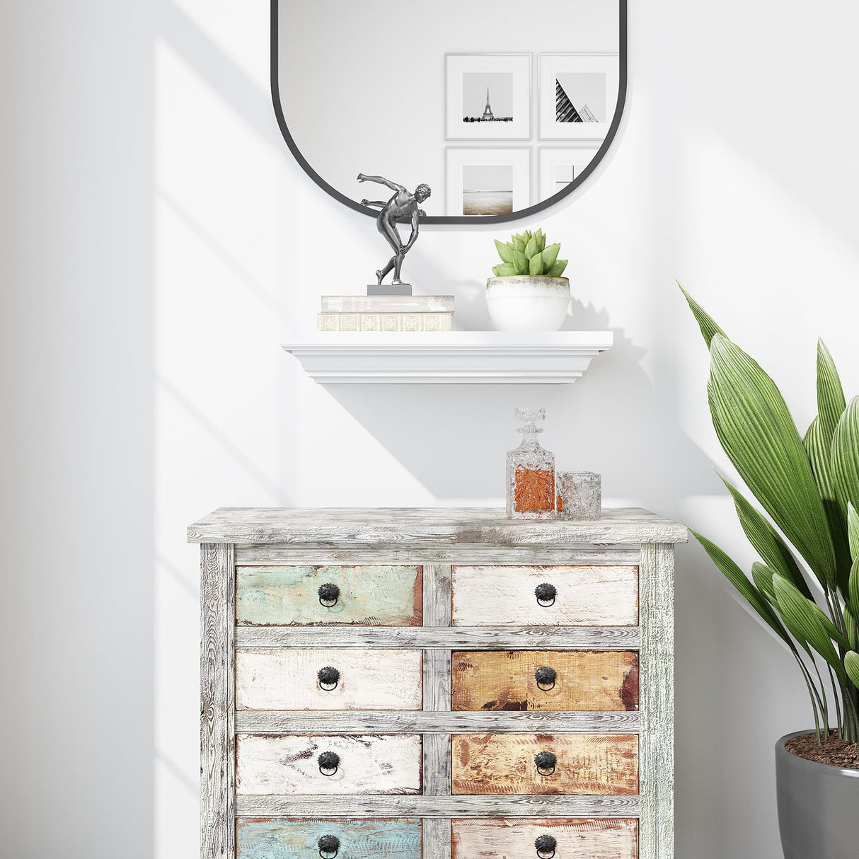 JOLLYMER Concealment Gun Shelf with Hidden Trap Door with RFID Lock, White Floating Shelf for Living Room JOLLYMER