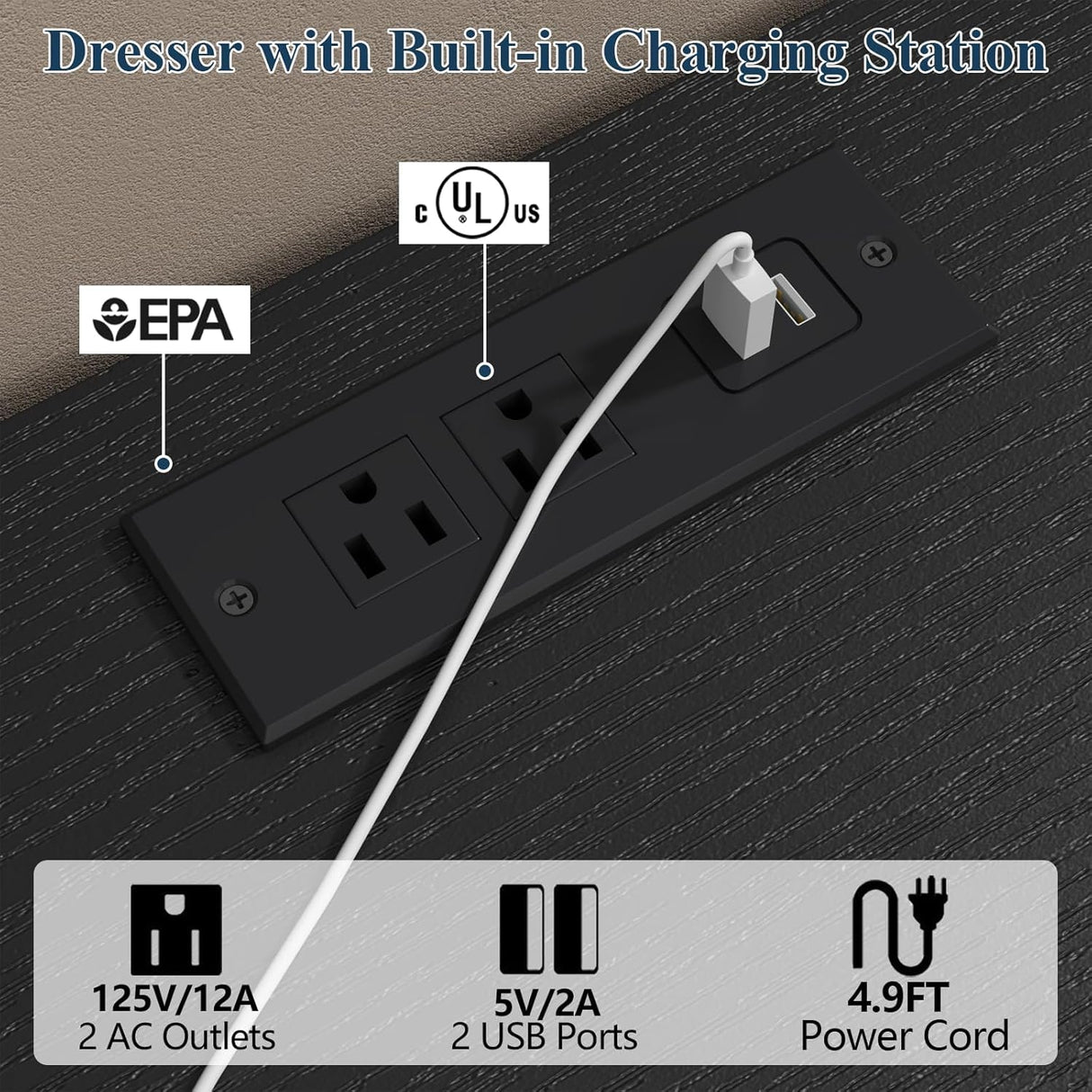 Loomie 10 Drawer Black Dresser with Charging Station & Led Lights for Bedroom, Long 58" Triple Wide Dresser TV Stand for TVs up to 65", Wide Chest of Drawer, Large Dressers Organizer with Open Cubby Loomie