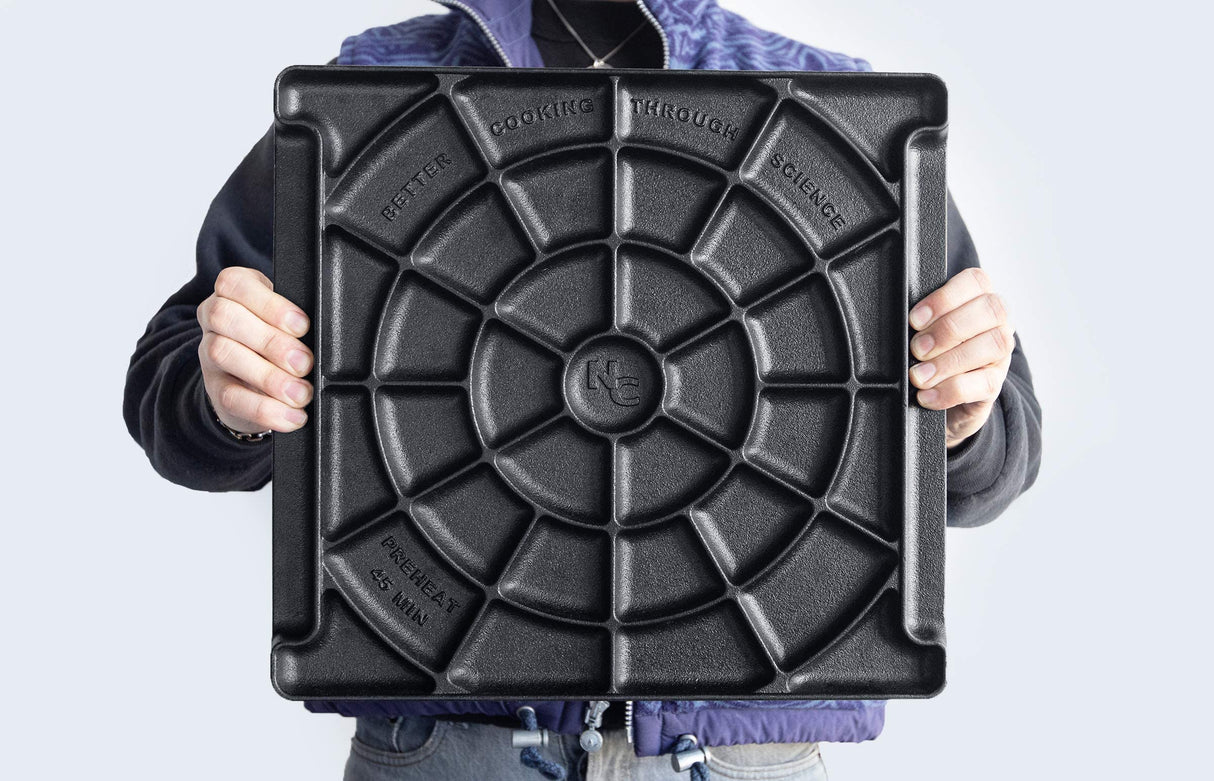 NerdChef Speed Steel - High Performance Pizza Baking Stone | Integrated Backstop & Handles | Heating Fins (13.5" x 14.5" x .90" Thick) Nerd Chef