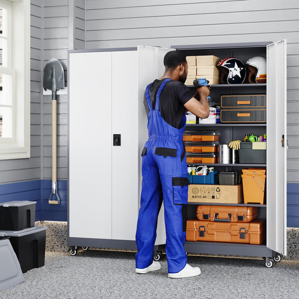 Yizosh Metal Garage Storage Cabinet with Locking Doors and Adjustable Shelves,- 75" Rolling Steel Tool Cabinet for Home Office,Garage,Warehouse Yizosh