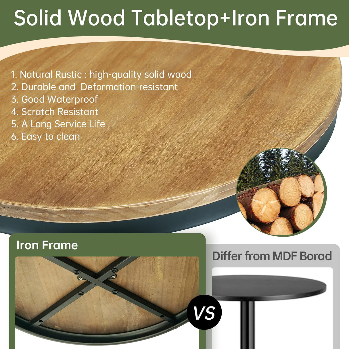 VILAVITA 42" Height Round Bar Table with Solid Wood Top and Sturdy Metal Base, Rustic Industrial Pub Table for Kitchen, Dining Room, Home, and Bistro VILAVITA