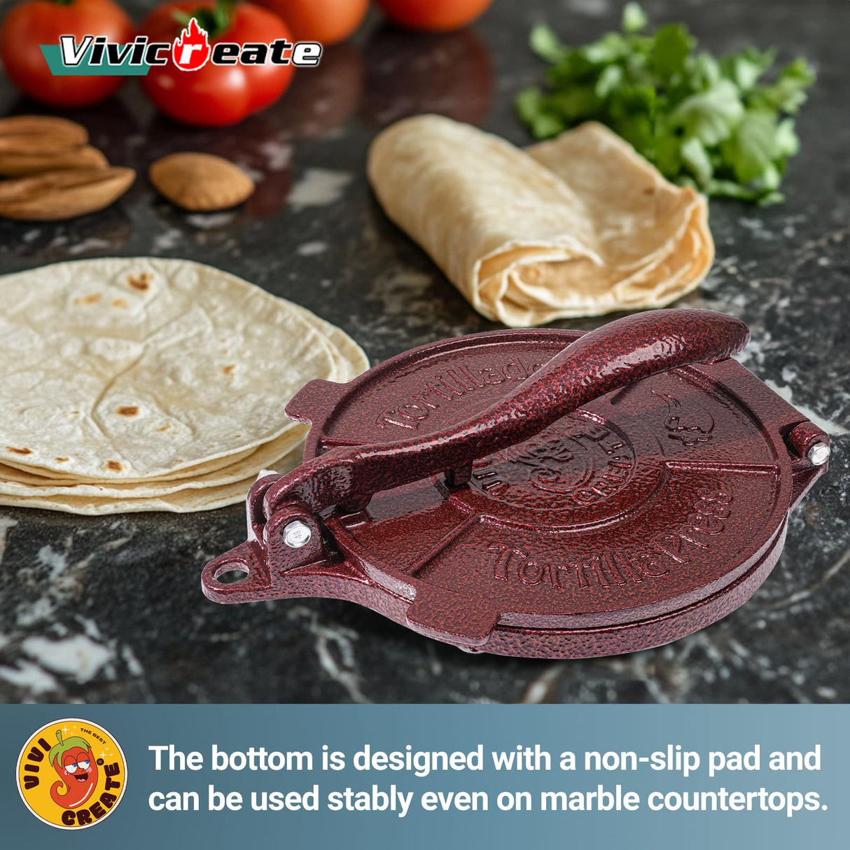 Vivicreate Cast Iron Tortilla Press 8 Inch, Tortilla Maker, Quesadilla Maker, Non-slip Design (Brown flower) vivicreate