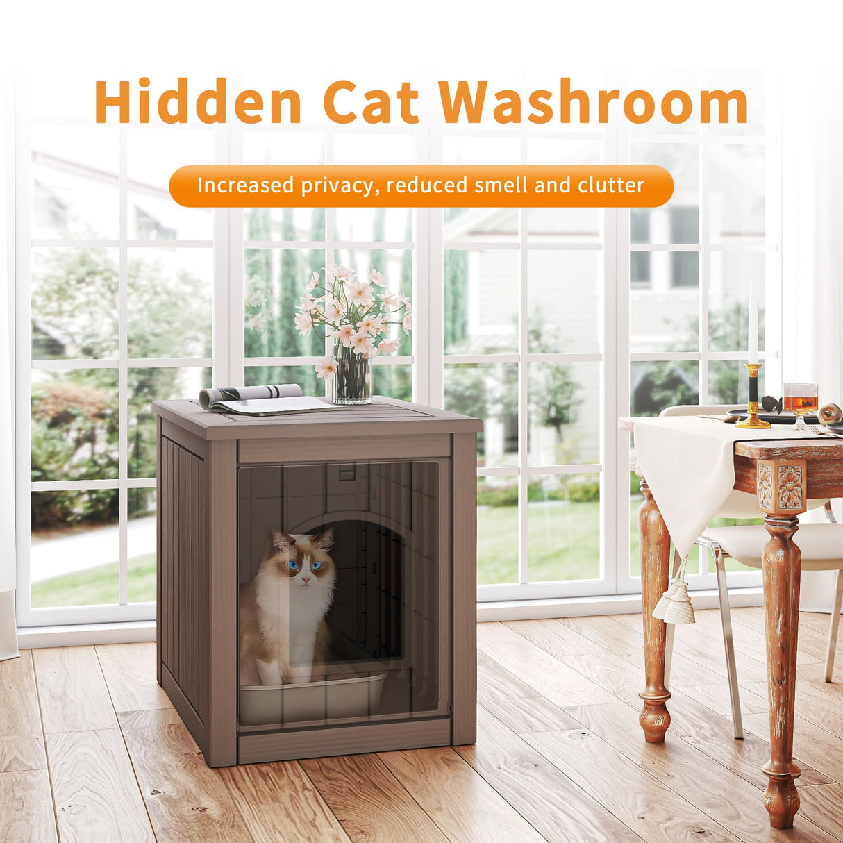 KFY Cat Litter Box Enclosure Multi-Functional Hidden Litter Box Furniture with Raised Floor Easy to Clean Easy Assembly for Living Room Bedroom, Gray KFY