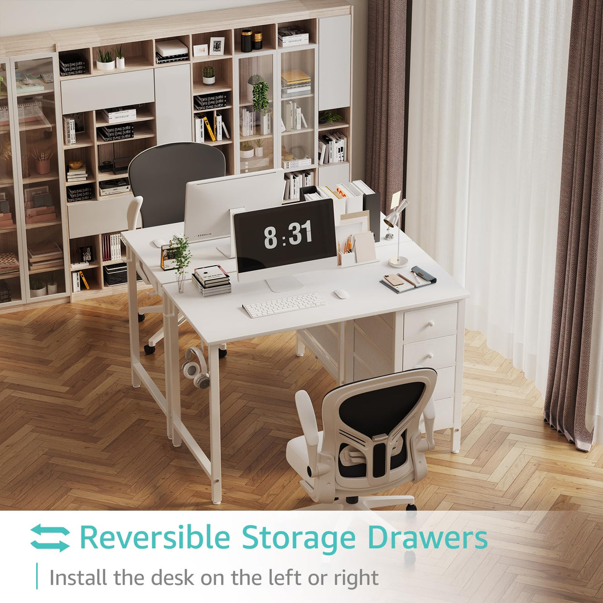 Lufeiya Small White Desk with Drawers - 40 Inch Kids Girls Teen Cute Study Desk for Bedroom Work, Computer Writing Table Desks with Fabric Drawer for Small Spaces Home Office Lufeiya