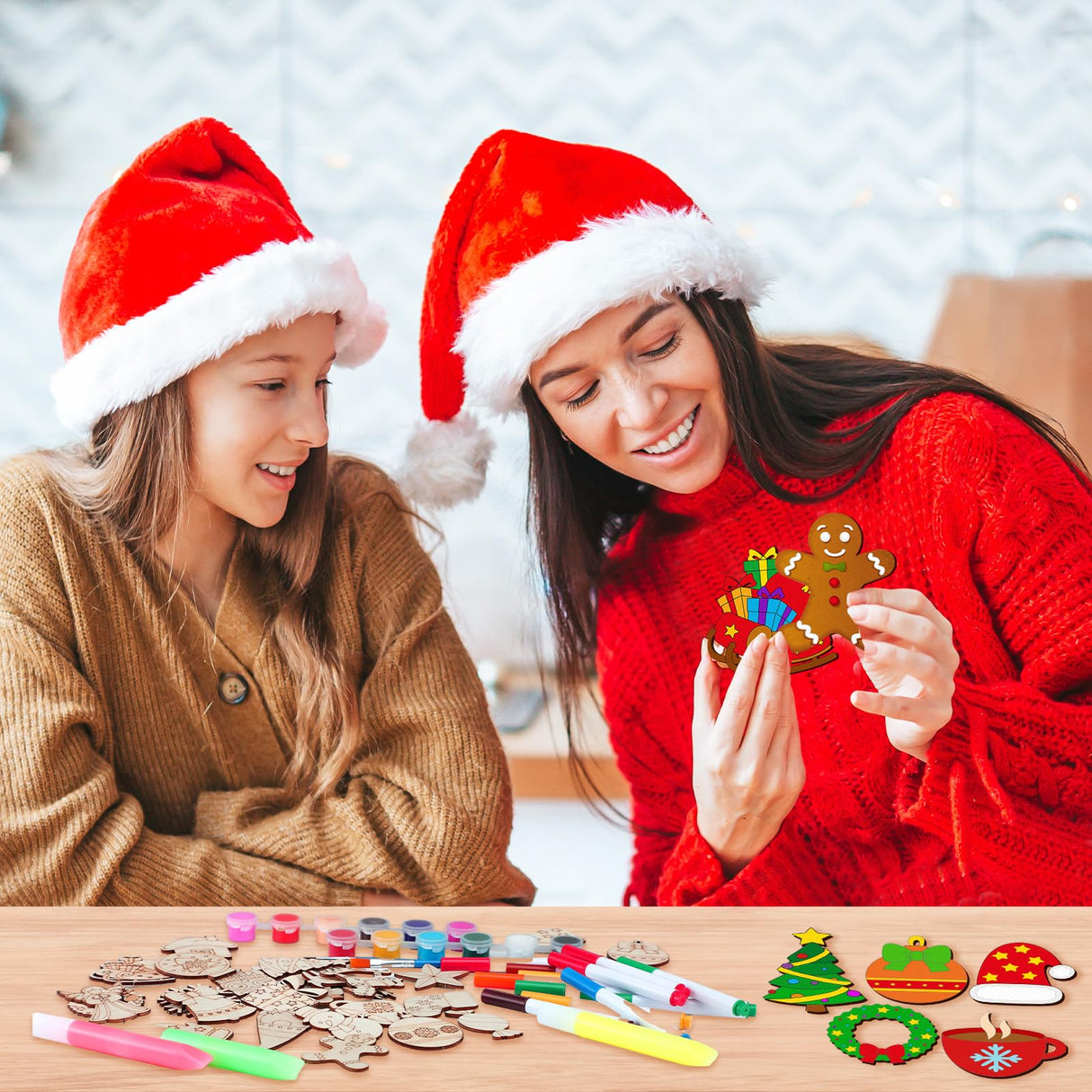 Mootycapa 24 Pcs Christmas DIY Wooden Magnets to Paint, Xmas Holiday Glow in The Dark Wood Painting Crafts, Santa Claus Fridge Magnets Craft Kits for Boys Girls Adults Family Home Party Activities Mootycapa